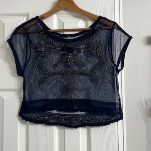 Free people hand beaded sheer navy crop